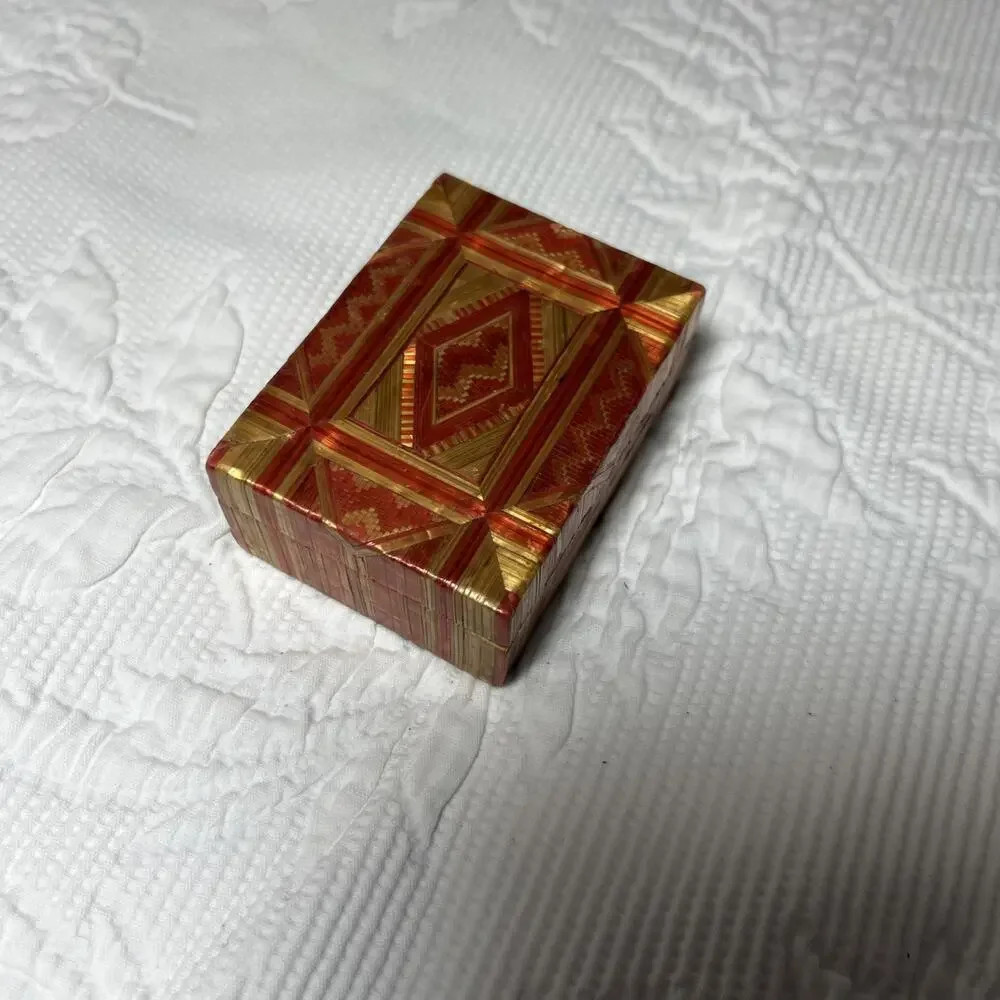Small Vintage Jewelry Box Western Aztec Indian Handmade Red Orange